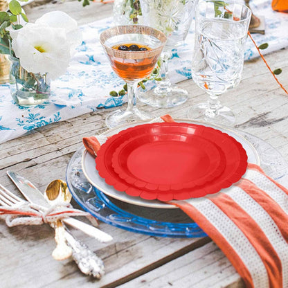 50 Pcs Yellow Scalloped Paper Plates 25 × 7'' and 25 × 9'' Disposable Yellow Scalloped Dinner Plates for Wedding Baby Shower Birthday Party Disposable Dessert Plate