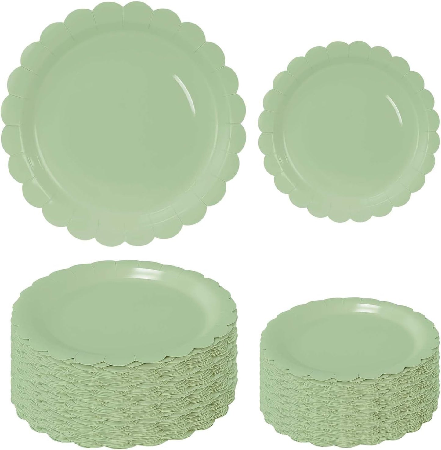 50 Pcs Yellow Scalloped Paper Plates 25 × 7'' and 25 × 9'' Disposable Yellow Scalloped Dinner Plates for Wedding Baby Shower Birthday Party Disposable Dessert Plate