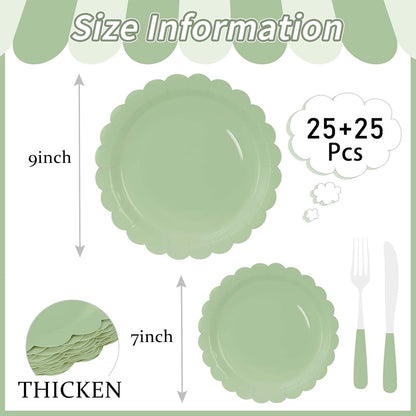 50 Pcs Yellow Scalloped Paper Plates 25 × 7'' and 25 × 9'' Disposable Yellow Scalloped Dinner Plates for Wedding Baby Shower Birthday Party Disposable Dessert Plate