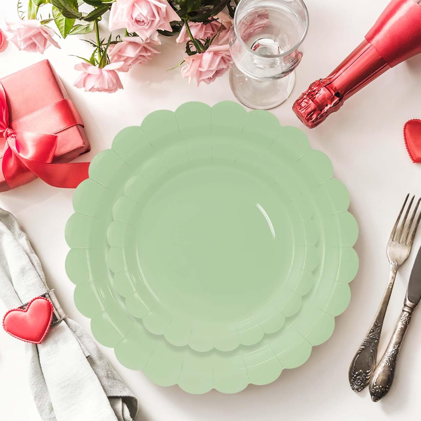 50 Pcs Yellow Scalloped Paper Plates 25 × 7'' and 25 × 9'' Disposable Yellow Scalloped Dinner Plates for Wedding Baby Shower Birthday Party Disposable Dessert Plate