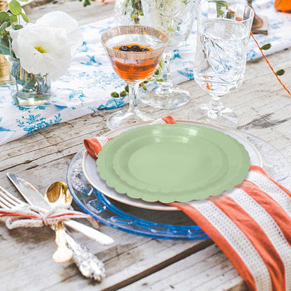 50 Pcs Yellow Scalloped Paper Plates 25 × 7'' and 25 × 9'' Disposable Yellow Scalloped Dinner Plates for Wedding Baby Shower Birthday Party Disposable Dessert Plate