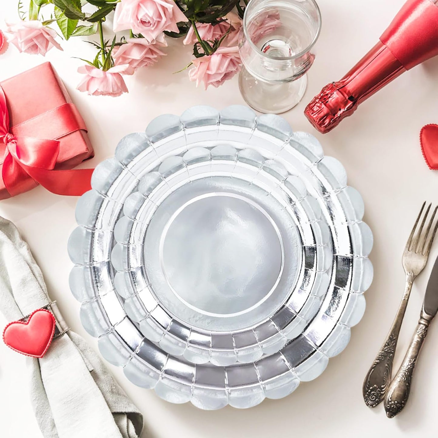 50 Pcs Yellow Scalloped Paper Plates 25 × 7'' and 25 × 9'' Disposable Yellow Scalloped Dinner Plates for Wedding Baby Shower Birthday Party Disposable Dessert Plate