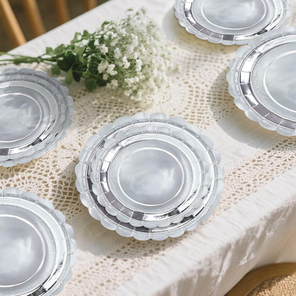 50 Pcs Yellow Scalloped Paper Plates 25 × 7'' and 25 × 9'' Disposable Yellow Scalloped Dinner Plates for Wedding Baby Shower Birthday Party Disposable Dessert Plate