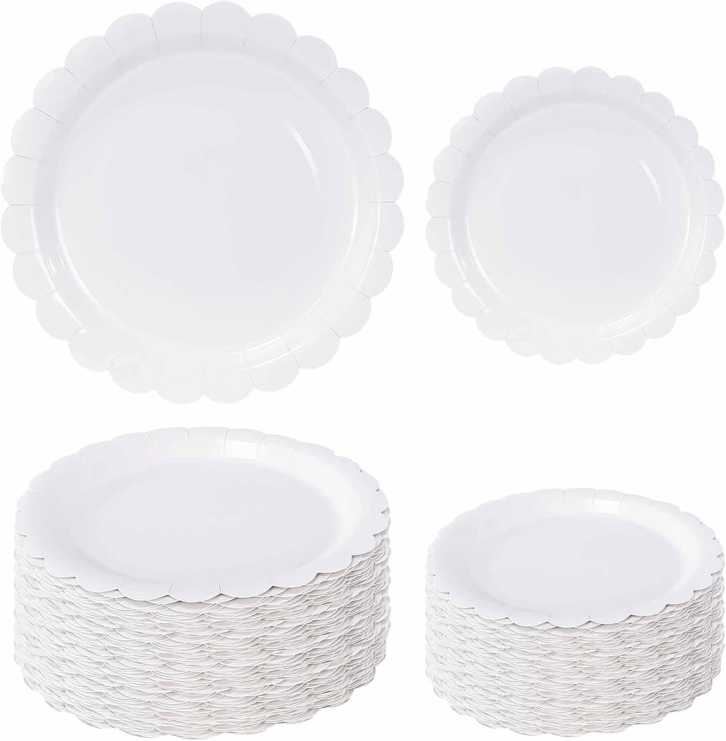 50 Pcs Yellow Scalloped Paper Plates 25 × 7'' and 25 × 9'' Disposable Yellow Scalloped Dinner Plates for Wedding Baby Shower Birthday Party Disposable Dessert Plate