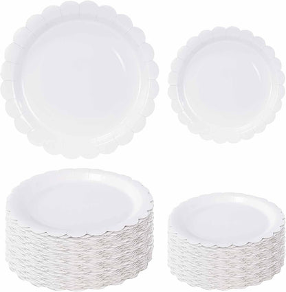 50 Pcs Yellow Scalloped Paper Plates 25 × 7'' and 25 × 9'' Disposable Yellow Scalloped Dinner Plates for Wedding Baby Shower Birthday Party Disposable Dessert Plate