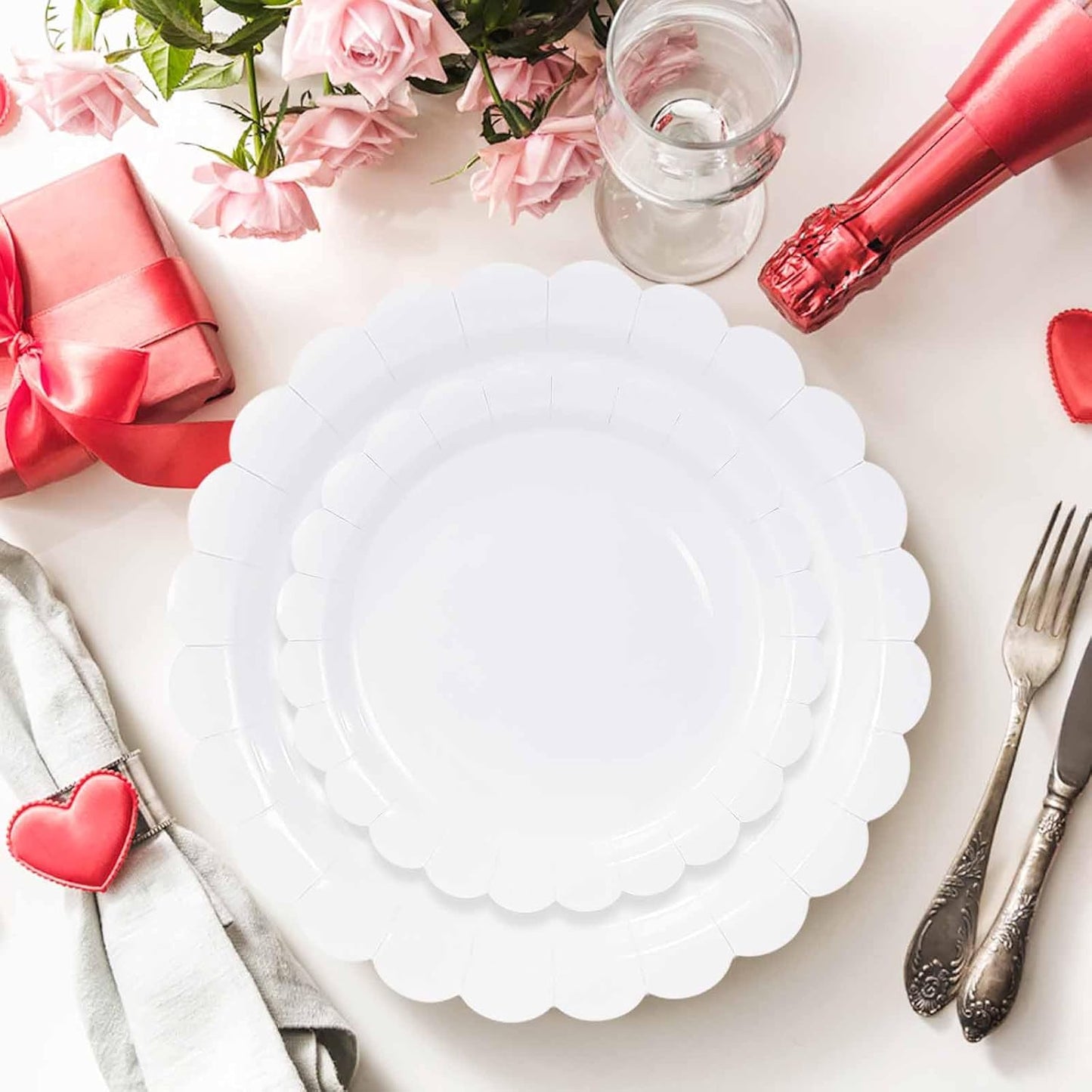 50 Pcs Yellow Scalloped Paper Plates 25 × 7'' and 25 × 9'' Disposable Yellow Scalloped Dinner Plates for Wedding Baby Shower Birthday Party Disposable Dessert Plate