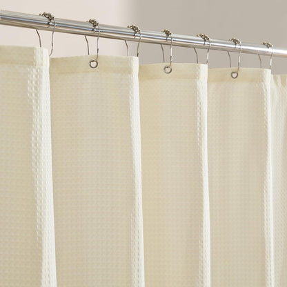 Scalloped Waffle Weave Shower Curtain with Rustproof Metal Grommet Holes for Bathroom, Machine Washable, Hooks Included (72x72 inch, Mustard/Cream)