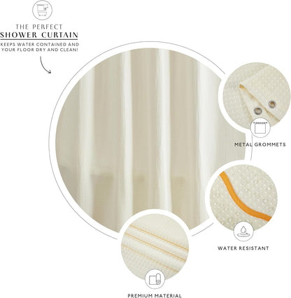 Scalloped Waffle Weave Shower Curtain with Rustproof Metal Grommet Holes for Bathroom, Machine Washable, Hooks Included (72x72 inch, Mustard/Cream)