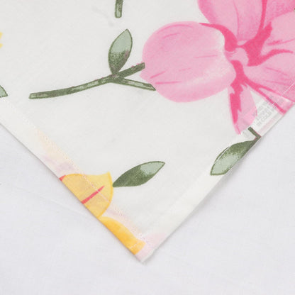 Floral Printed Cotton Napkins, Indian Home Decor Cloth Set of 4 20X20 Inch Cocktail Napkins (Yellow and Pink)
