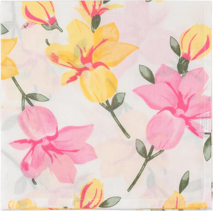 Floral Printed Cotton Napkins, Indian Home Decor Cloth Set of 4 20X20 Inch Cocktail Napkins (Yellow and Pink)