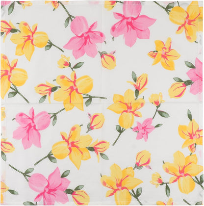 Floral Printed Cotton Napkins, Indian Home Decor Cloth Set of 4 20X20 Inch Cocktail Napkins (Yellow and Pink)