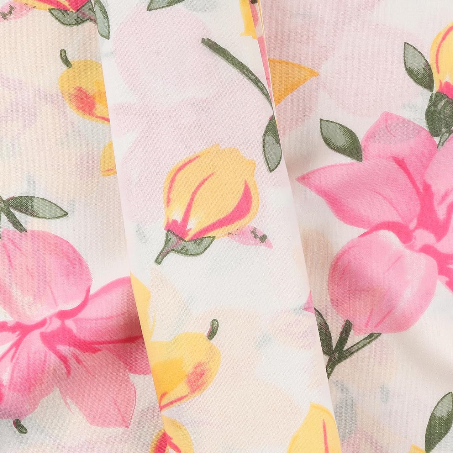 Floral Printed Cotton Napkins, Indian Home Decor Cloth Set of 4 20X20 Inch Cocktail Napkins (Yellow and Pink)