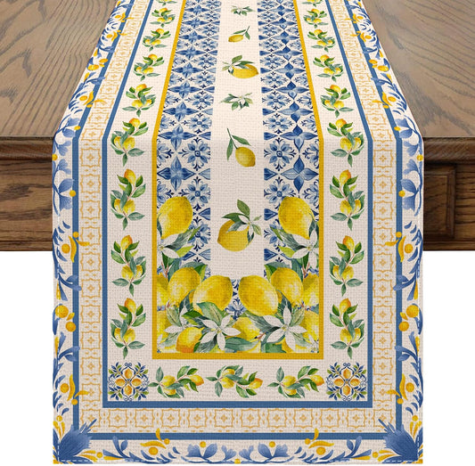 Lemon Table Runner 13x72 inch, Spring Summer Decor for Table, Home - Farmhouse Mediterranean Lemon Party Decroations