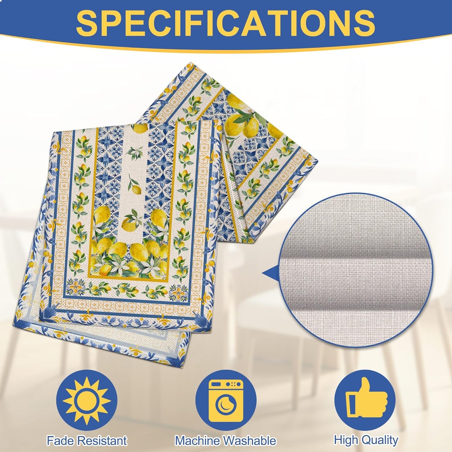 Lemon Table Runner 13x72 inch, Spring Summer Decor for Table, Home - Farmhouse Mediterranean Lemon Party Decroations