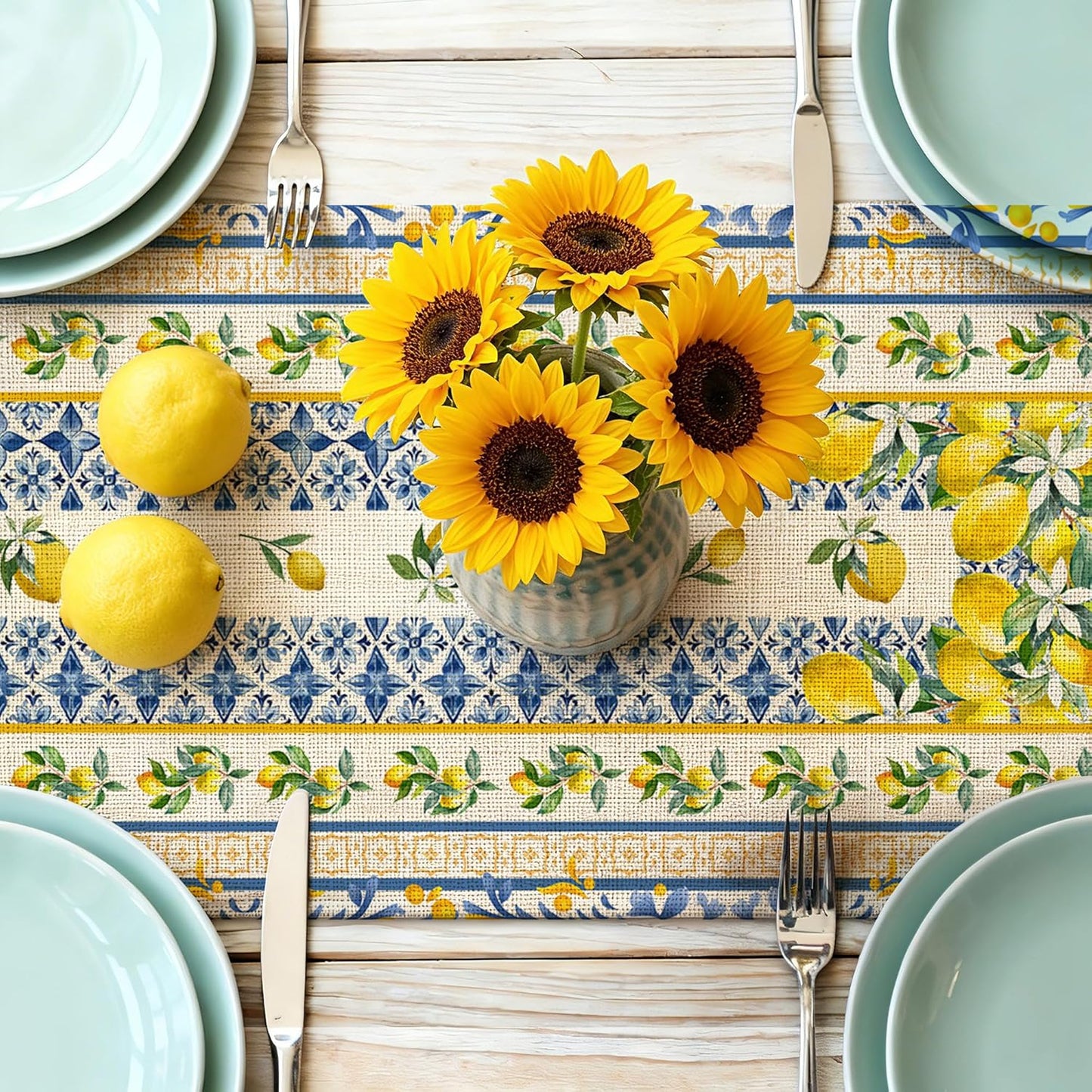 Lemon Table Runner 13x72 inch, Spring Summer Decor for Table, Home - Farmhouse Mediterranean Lemon Party Decroations
