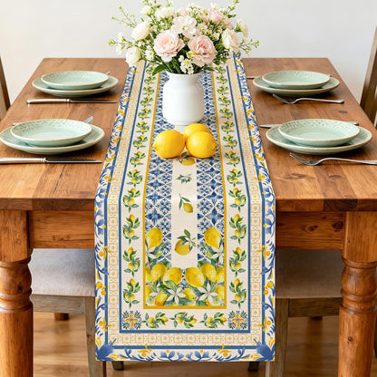 Lemon Table Runner 13x72 inch, Spring Summer Decor for Table, Home - Farmhouse Mediterranean Lemon Party Decroations