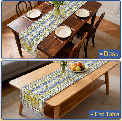 Lemon Table Runner 13x72 inch, Spring Summer Decor for Table, Home - Farmhouse Mediterranean Lemon Party Decroations