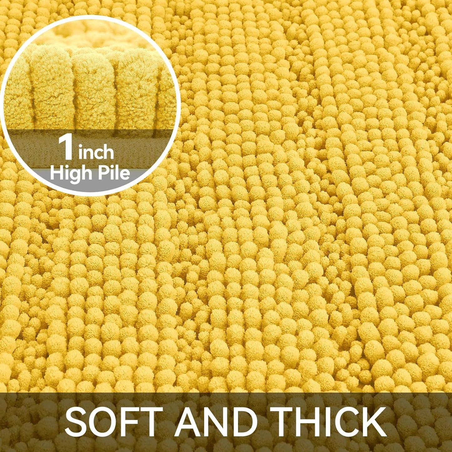 24"×17" Chenille Bath Mat – Non-Slip with Backing Bath Rug Ultra-Absorbent and Machine Washable Bathroom Mat Quick-Dry Design. Ideal for Bathroom Shower and Tub Areas