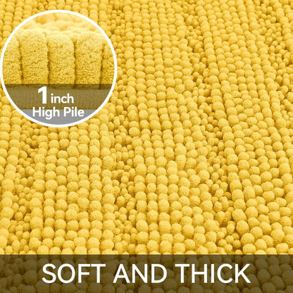 24"×17" Chenille Bath Mat – Non-Slip with Backing Bath Rug Ultra-Absorbent and Machine Washable Bathroom Mat Quick-Dry Design. Ideal for Bathroom Shower and Tub Areas