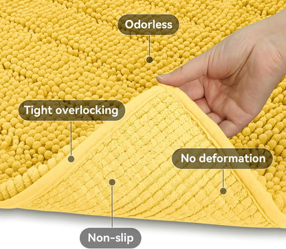 24"×17" Chenille Bath Mat – Non-Slip with Backing Bath Rug Ultra-Absorbent and Machine Washable Bathroom Mat Quick-Dry Design. Ideal for Bathroom Shower and Tub Areas