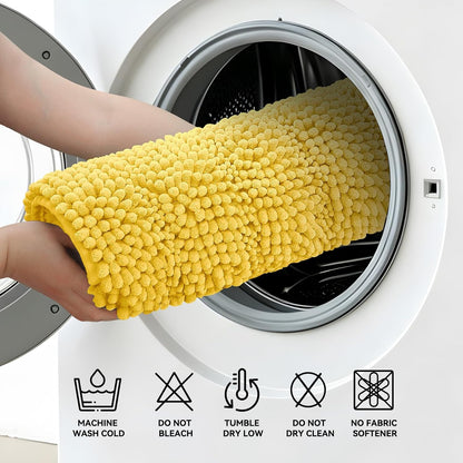 24"×17" Chenille Bath Mat – Non-Slip with Backing Bath Rug Ultra-Absorbent and Machine Washable Bathroom Mat Quick-Dry Design. Ideal for Bathroom Shower and Tub Areas
