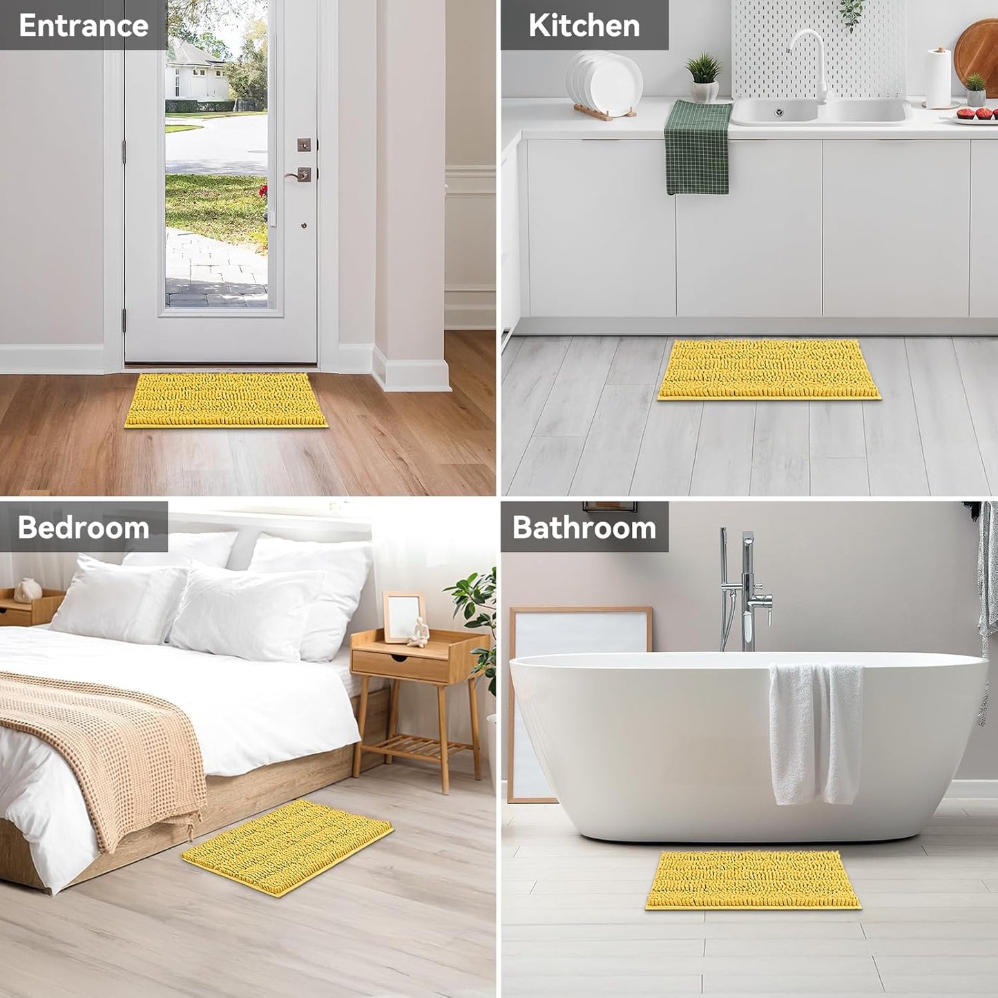 24"×17" Chenille Bath Mat – Non-Slip with Backing Bath Rug Ultra-Absorbent and Machine Washable Bathroom Mat Quick-Dry Design. Ideal for Bathroom Shower and Tub Areas