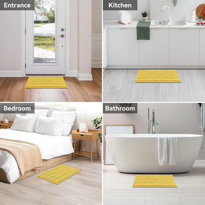 24"×17" Chenille Bath Mat – Non-Slip with Backing Bath Rug Ultra-Absorbent and Machine Washable Bathroom Mat Quick-Dry Design. Ideal for Bathroom Shower and Tub Areas