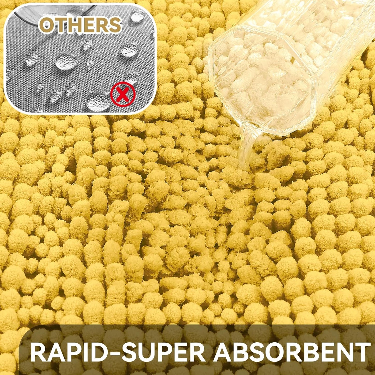 24"×17" Chenille Bath Mat – Non-Slip with Backing Bath Rug Ultra-Absorbent and Machine Washable Bathroom Mat Quick-Dry Design. Ideal for Bathroom Shower and Tub Areas