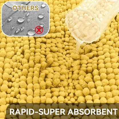 24"×17" Chenille Bath Mat – Non-Slip with Backing Bath Rug Ultra-Absorbent and Machine Washable Bathroom Mat Quick-Dry Design. Ideal for Bathroom Shower and Tub Areas
