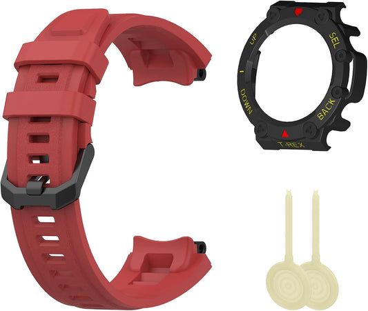 Band with Case for Amazfit T-Rex 2 Watch, Hard PC Protective Bumper Cover Replacement Silicone Watch Strap for Amazfit T Rex 2 Smartwatch Accessory