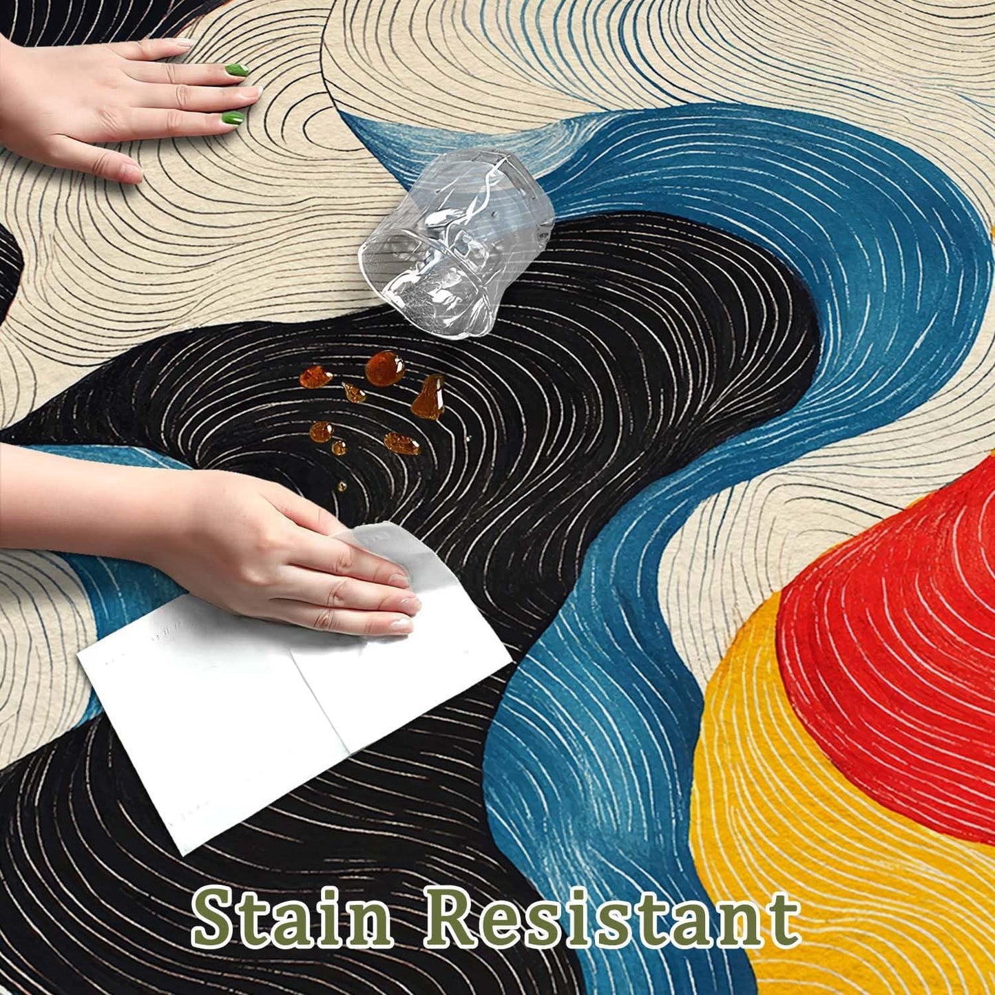 5x7 Colorful Area Rug Modern Abstract Black White Blue Beige Red Yellow Bedroom Rug Soft Low Pile Thin Large Carpet Living Room Non Slip Dining Room Stain Resistant Office Washable Machine