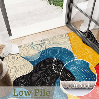 5x7 Colorful Area Rug Modern Abstract Black White Blue Beige Red Yellow Bedroom Rug Soft Low Pile Thin Large Carpet Living Room Non Slip Dining Room Stain Resistant Office Washable Machine