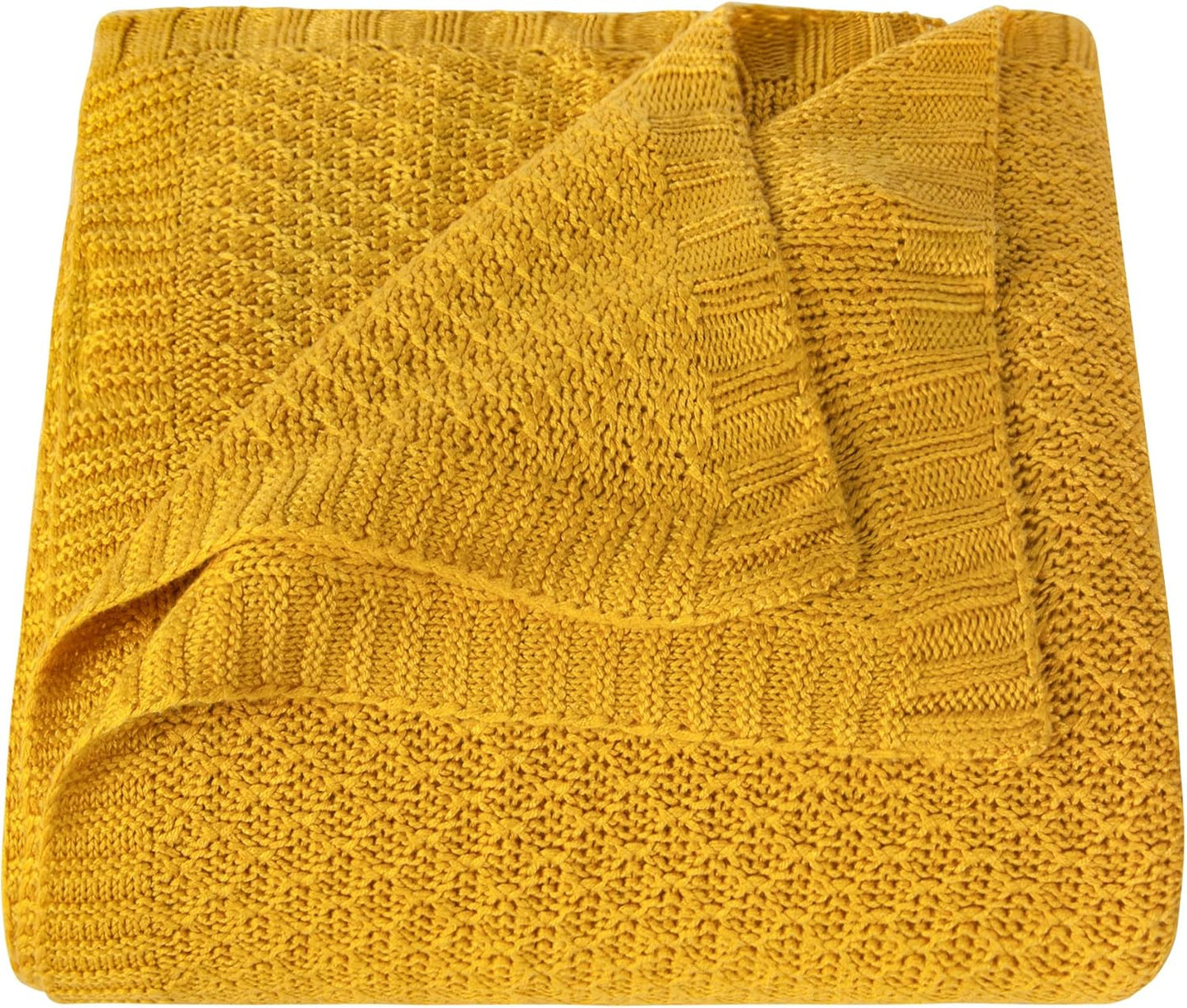 Cooling Throw Blanket, Cable Knit Rayon Derived from Bamboo Throw Blanket, Soft and Breathable Touch Bed Blanket, 51x67 Inches, Yellow
