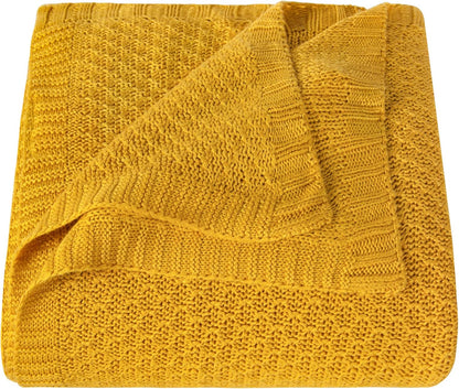 Cooling Throw Blanket, Cable Knit Rayon Derived from Bamboo Throw Blanket, Soft and Breathable Touch Bed Blanket, 51x67 Inches, Yellow