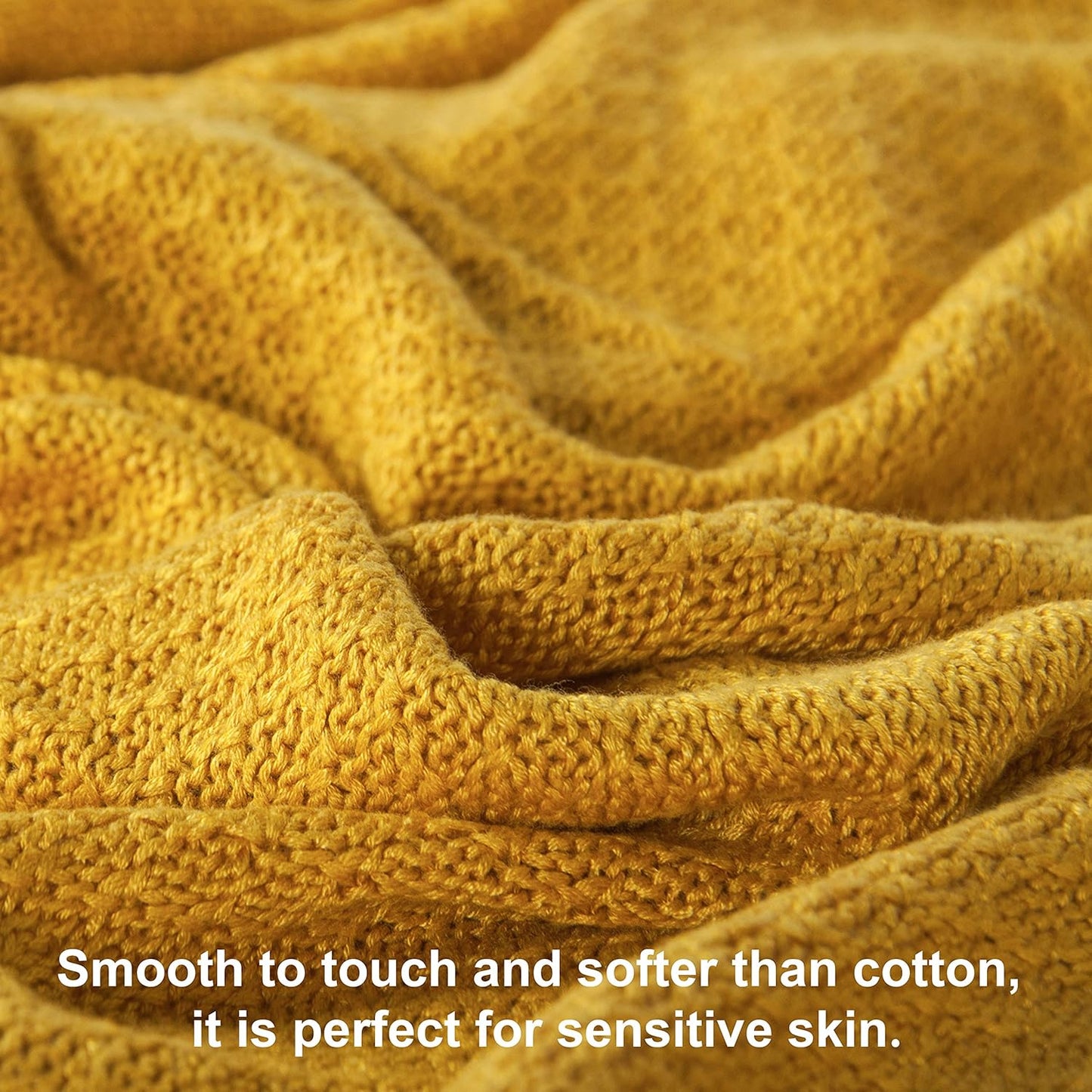 Cooling Throw Blanket, Cable Knit Rayon Derived from Bamboo Throw Blanket, Soft and Breathable Touch Bed Blanket, 51x67 Inches, Yellow
