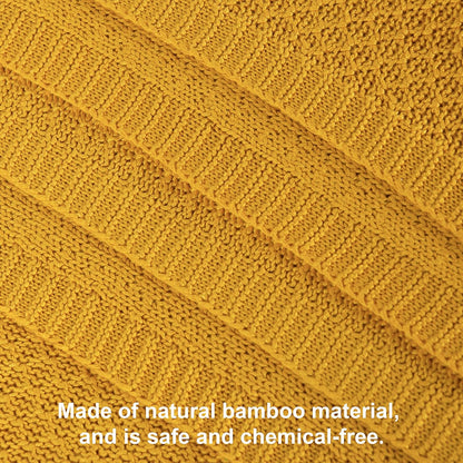 Cooling Throw Blanket, Cable Knit Rayon Derived from Bamboo Throw Blanket, Soft and Breathable Touch Bed Blanket, 51x67 Inches, Yellow