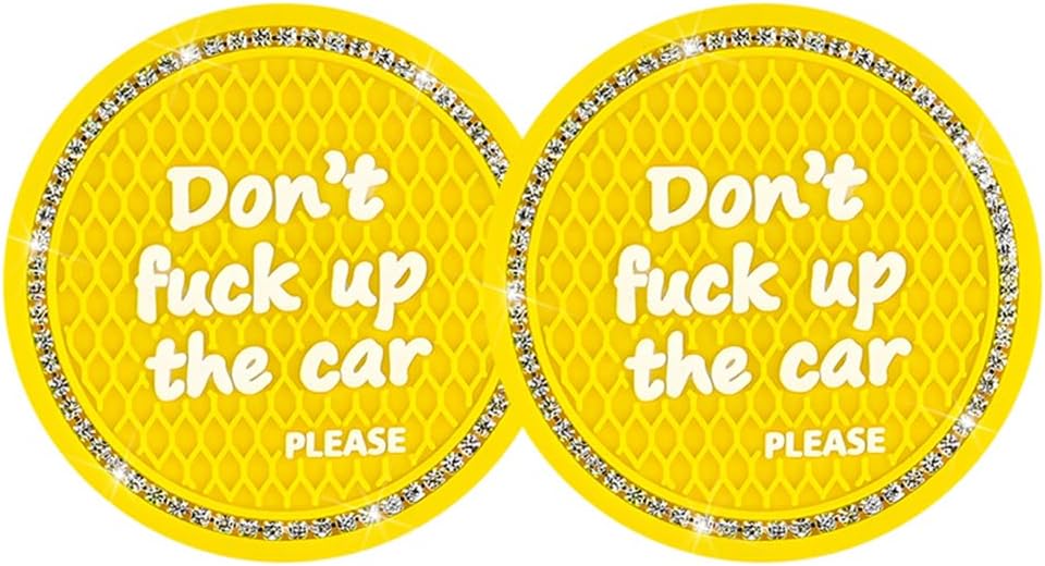 2PCS/Set Bling Car Cup Holder Coaster, Crystal Rhinestone Anti-Slip Vehicle Cup Coaster, Shockproof Automotive Interior Drink Insert Mat Pad Decor Accessories, Universal Fit (Yellow)