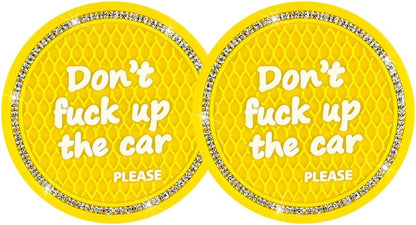 2PCS/Set Bling Car Cup Holder Coaster, Crystal Rhinestone Anti-Slip Vehicle Cup Coaster, Shockproof Automotive Interior Drink Insert Mat Pad Decor Accessories, Universal Fit (Yellow)