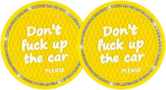 2PCS/Set Bling Car Cup Holder Coaster, Crystal Rhinestone Anti-Slip Vehicle Cup Coaster, Shockproof Automotive Interior Drink Insert Mat Pad Decor Accessories, Universal Fit (Yellow)