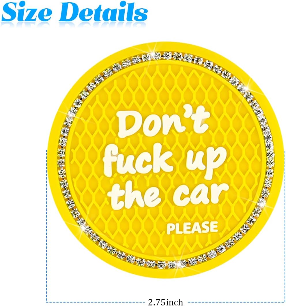 2PCS/Set Bling Car Cup Holder Coaster, Crystal Rhinestone Anti-Slip Vehicle Cup Coaster, Shockproof Automotive Interior Drink Insert Mat Pad Decor Accessories, Universal Fit (Yellow)
