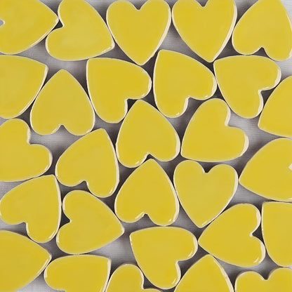 Mosaic Tiles Stained Glass, Heart Shape Ceramic Mosaic Making with Handmade for DIY Art Crafts，Home Decorations -About 24Pcs 100G(0.22LB),Yellow