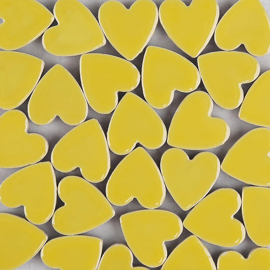 Mosaic Tiles Stained Glass, Heart Shape Ceramic Mosaic Making with Handmade for DIY Art Crafts，Home Decorations -About 24Pcs 100G(0.22LB),Yellow