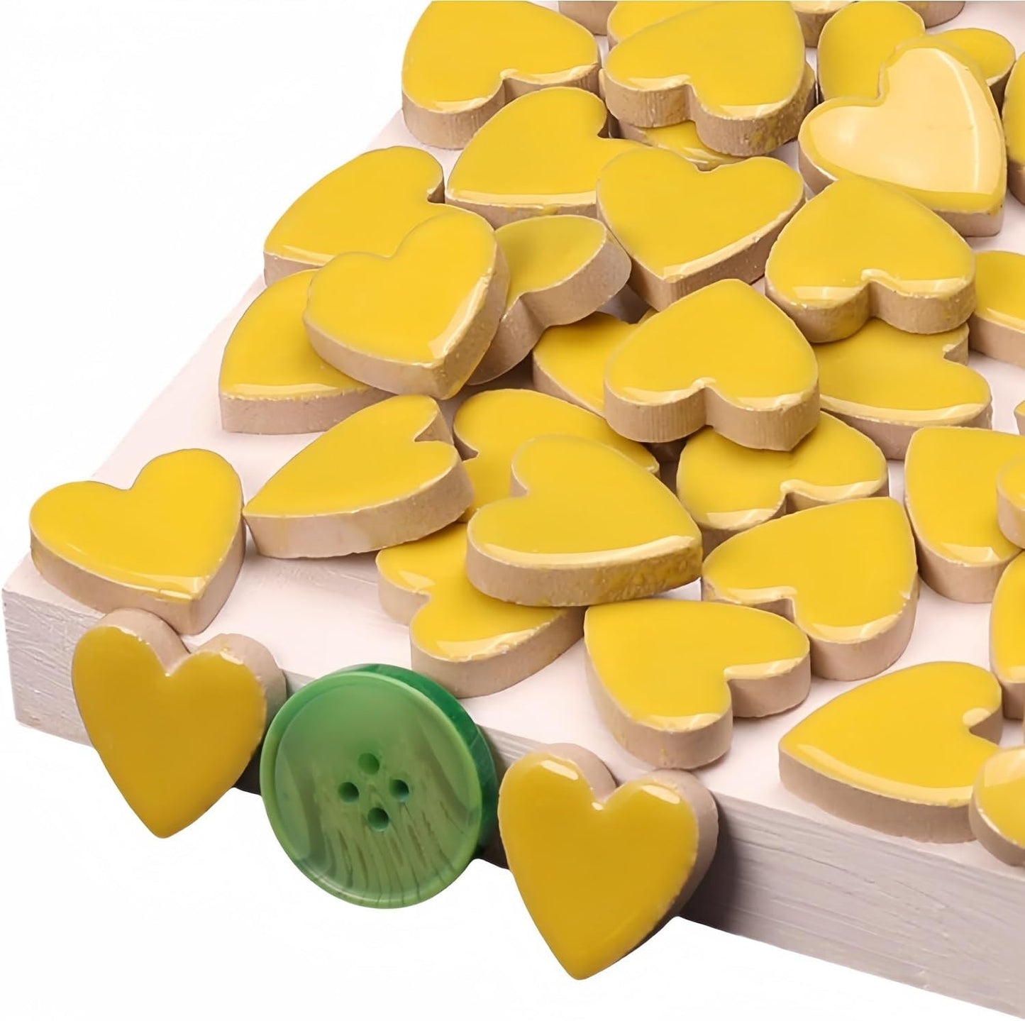 Mosaic Tiles Stained Glass, Heart Shape Ceramic Mosaic Making with Handmade for DIY Art Crafts，Home Decorations -About 24Pcs 100G(0.22LB),Yellow