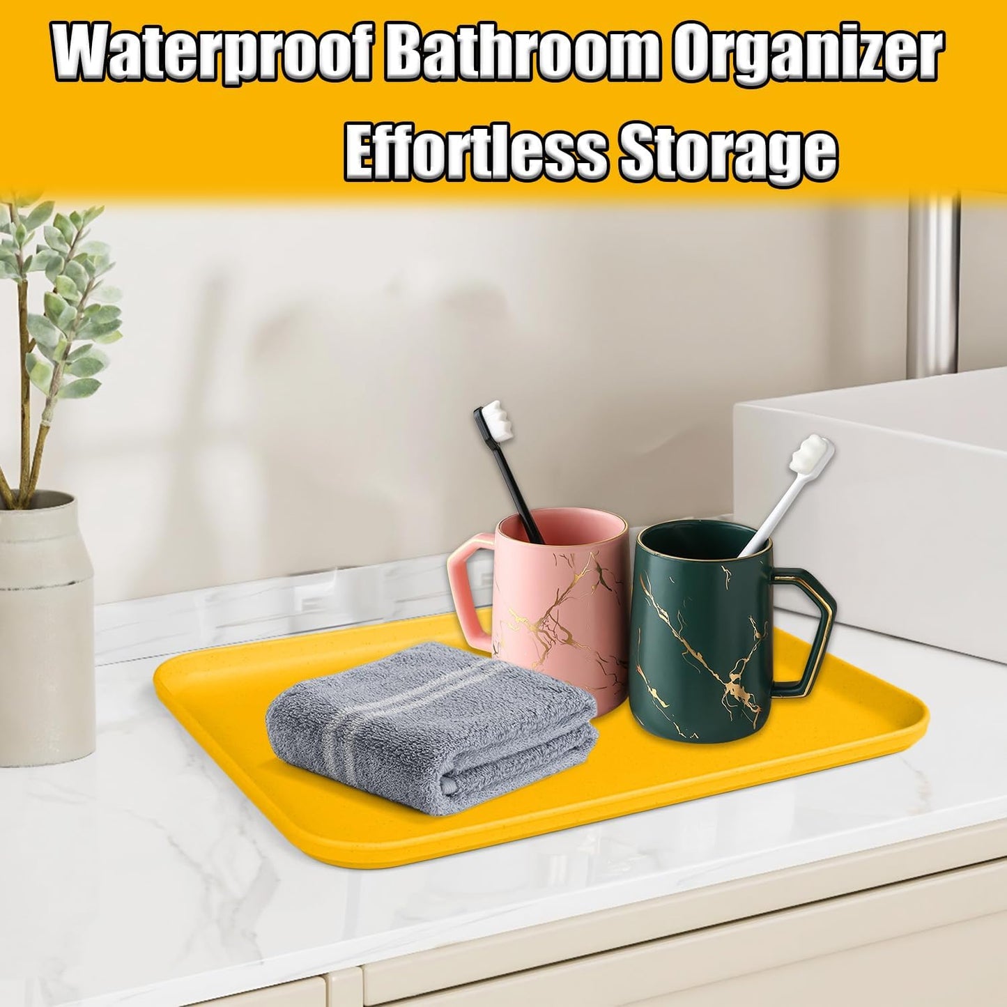 Plastic Serving Trays, 12 Pack Cafeteria Trays Plastic Fast Food Tray for DIY Projects, Painting, Beads, Organizing Supply, 9.4 X 6.7 X 0.6 Inches (Yellow)