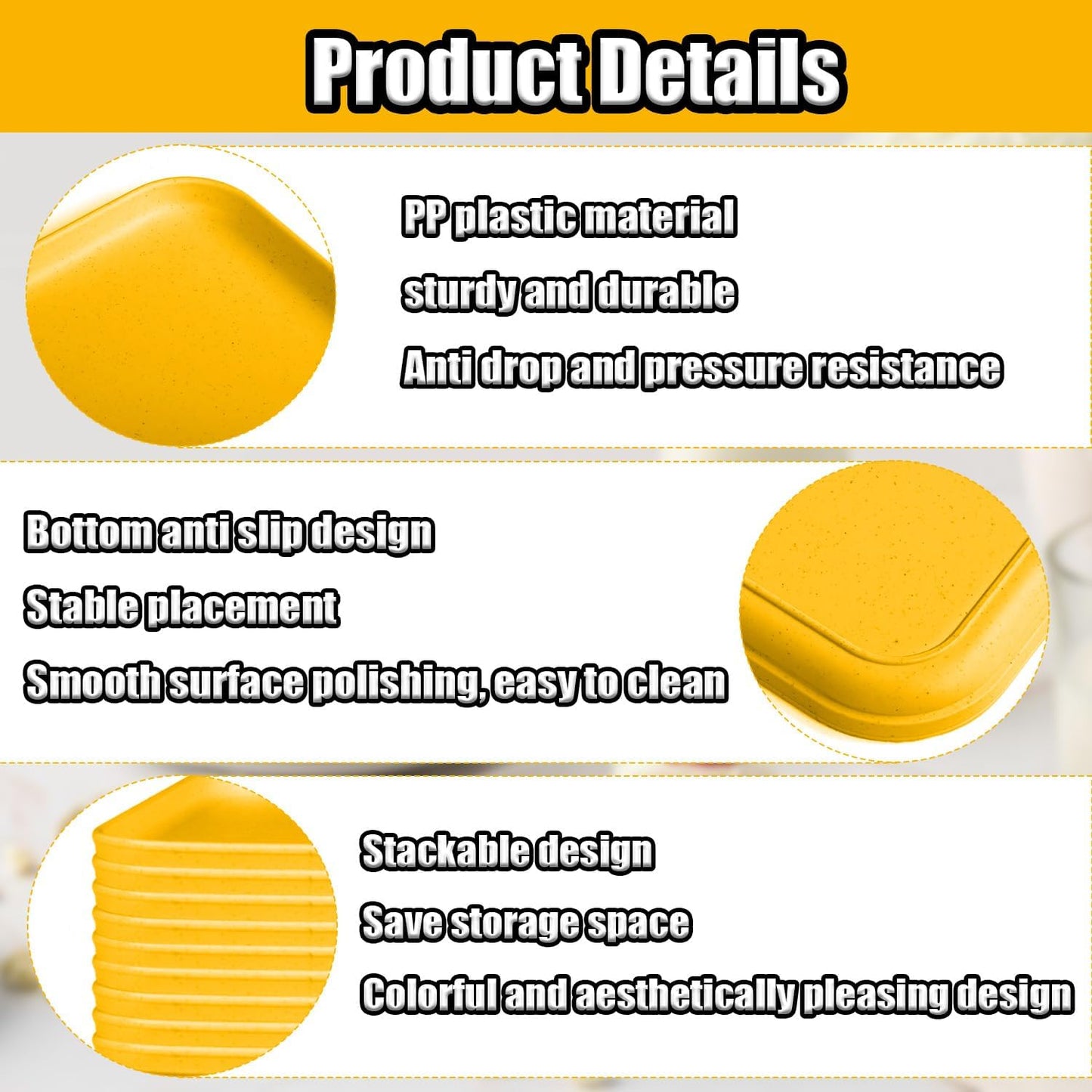 Plastic Serving Trays, 12 Pack Cafeteria Trays Plastic Fast Food Tray for DIY Projects, Painting, Beads, Organizing Supply, 9.4 X 6.7 X 0.6 Inches (Yellow)