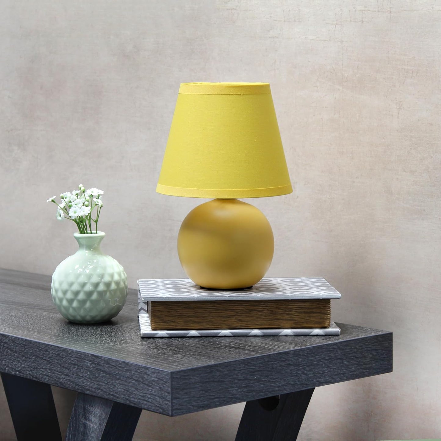 LT1196-YLW-2PK 8.66" 2-Pack Chic Little Globe Ceramic Table Lamp Set with Matching Tapered Shade, for Living Room, Bedroom, Office, Yellow
