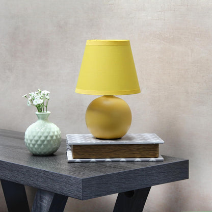 LT1196-YLW-2PK 8.66" 2-Pack Chic Little Globe Ceramic Table Lamp Set with Matching Tapered Shade, for Living Room, Bedroom, Office, Yellow