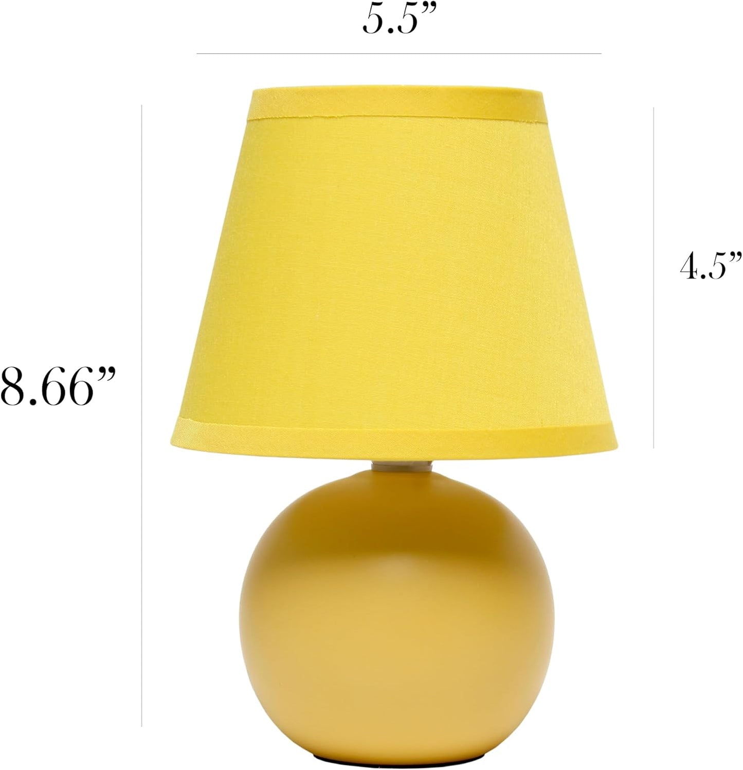LT1196-YLW-2PK 8.66" 2-Pack Chic Little Globe Ceramic Table Lamp Set with Matching Tapered Shade, for Living Room, Bedroom, Office, Yellow