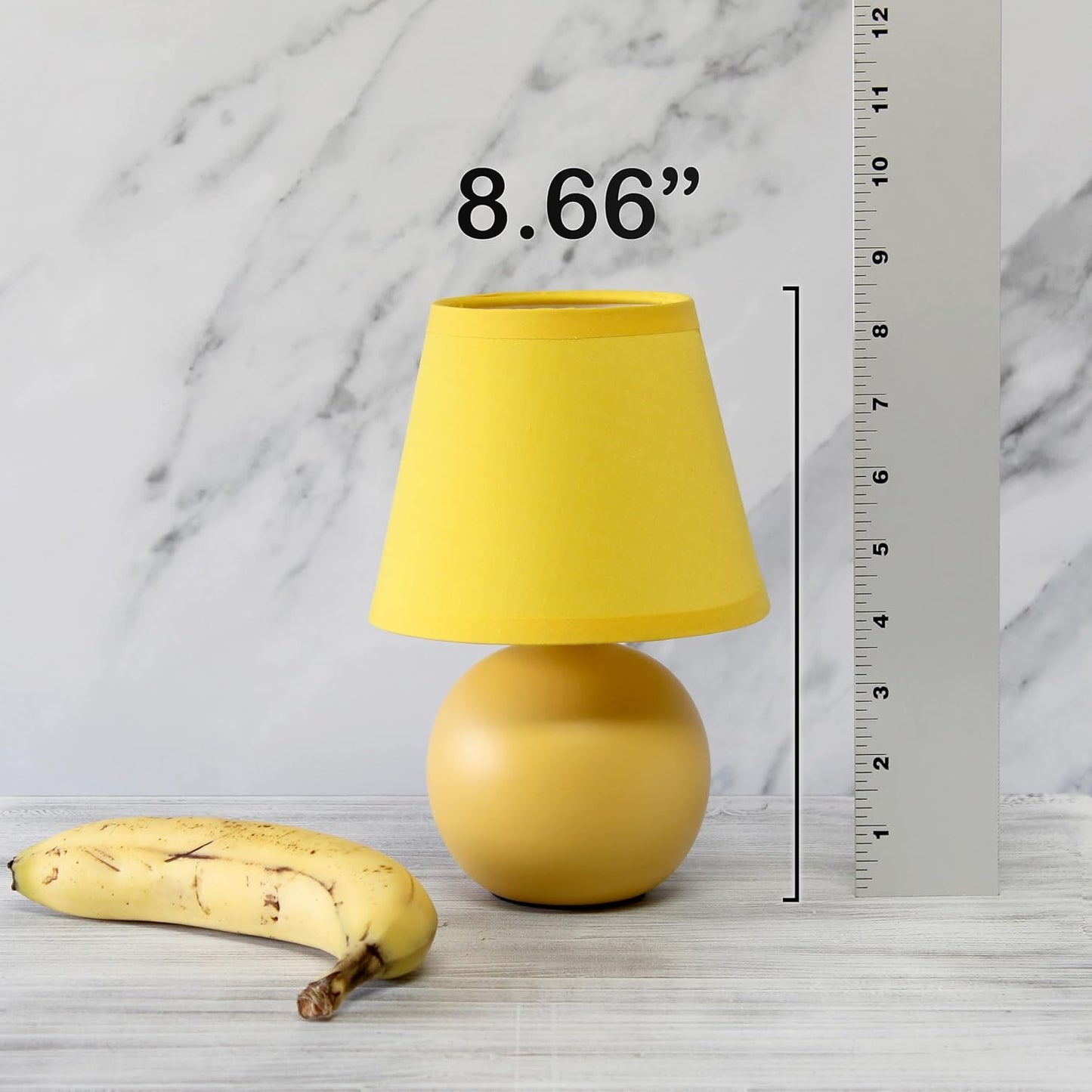 LT1196-YLW-2PK 8.66" 2-Pack Chic Little Globe Ceramic Table Lamp Set with Matching Tapered Shade, for Living Room, Bedroom, Office, Yellow
