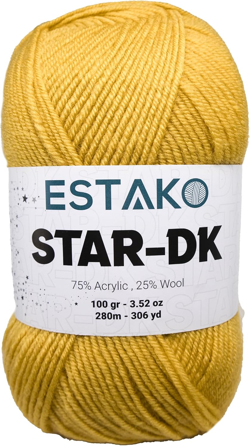 Star-DK Soft Yarn for Crocheting, DK Weight 3 Wool, Yellow | 75% acrylic 25% wool, 100 g, 306 yds, amigurumi, granny squares, machine washable
